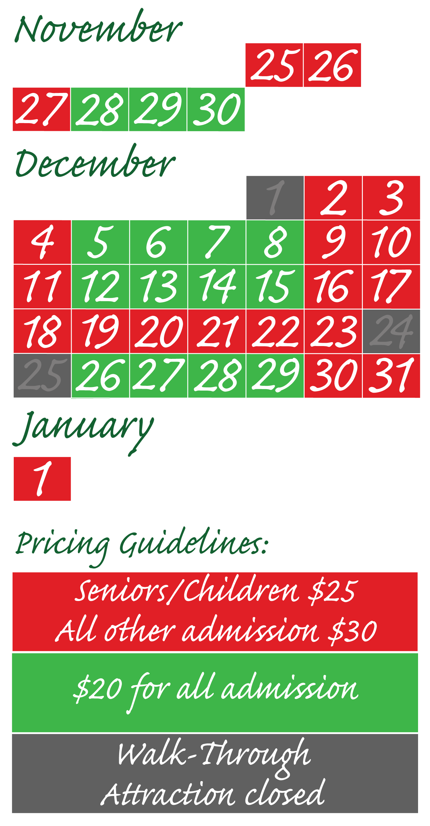 2022 Price Calendar